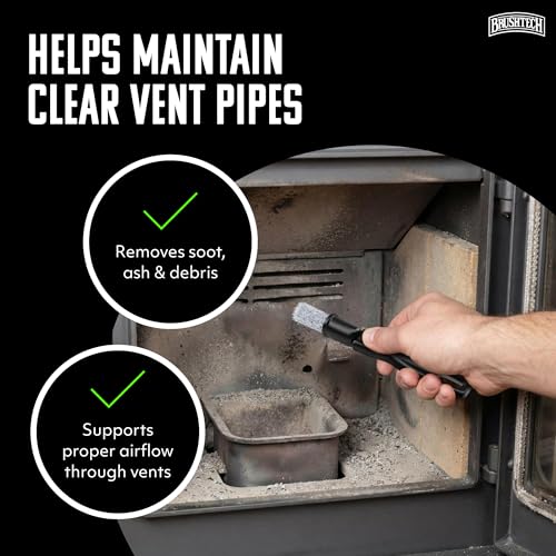 Brushtech Pellet Stove Cleaning Brush Kit - 10-Foot Non-Kinking Spring Brush for 3-Inch Vent Pipes with Bonus Steel Ash Brush - Safe Airflow Maintenance for Stove Pipes