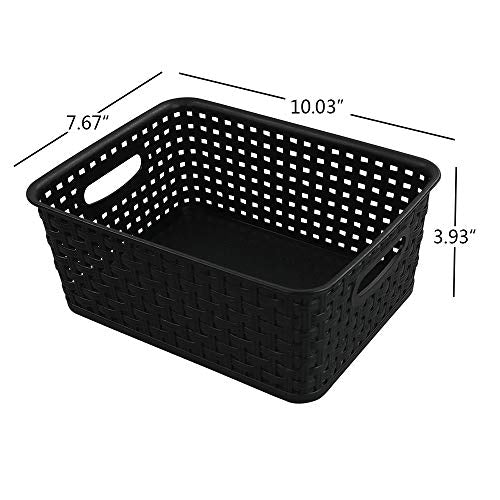 Kiddream Set of 6 Plastic Weave Storage Basket Pantry Organizing Bin (black) - color: black