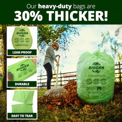 60-64 Gallon Compostable Trash Bags, 12 Count, 2 Mil Heavy Duty Flat Top Large Trash Bags, 243L Lawn & Yard Waste Bags for Outdoor Garden Cleanup, ASTM D6400 BPI & OK Compost HOME Certified - color: 64Gallon, Flat Top, 12 Count