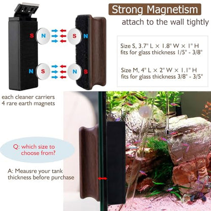 hygger Aquarium Strong Magnetic Cleaner Algae Magnet Cleaning Tool with Scraper Floating Brush for Fish Glass Tank S | Aquarium Algae Scraper, Scratch-Free Glass Cleaner with Detachable Scraper (S) - style: For 1/5" - 3/8" thickness Glass Tank