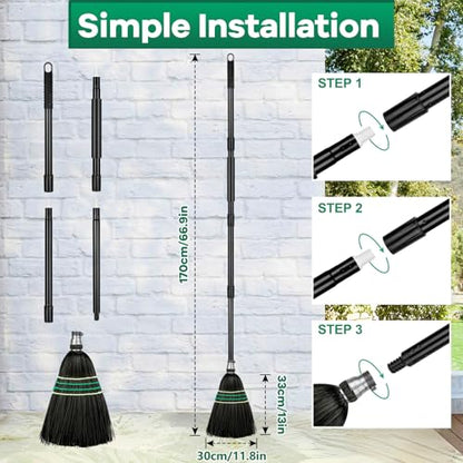SOBONNE Heavy-Duty Outdoor Broom with Stiff Bristles | Outside Large Commercial Brooms with 60 Inch Long Handle for Sweeping Outdoor Garage Yard Patio Commercial Industrial