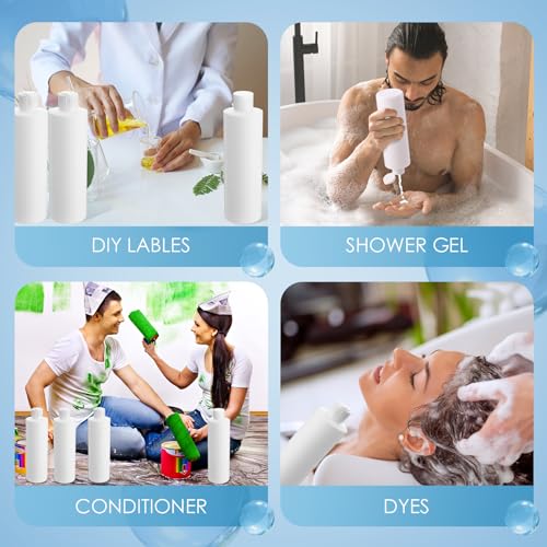 6 Pack 16 oz Plastic Shampoo Bottles with 6 Caps in 2 Styles Squeeze Refillable Lotion Body Wash Storage Empty Bottles for Liquids, Conditioner, Body Soap