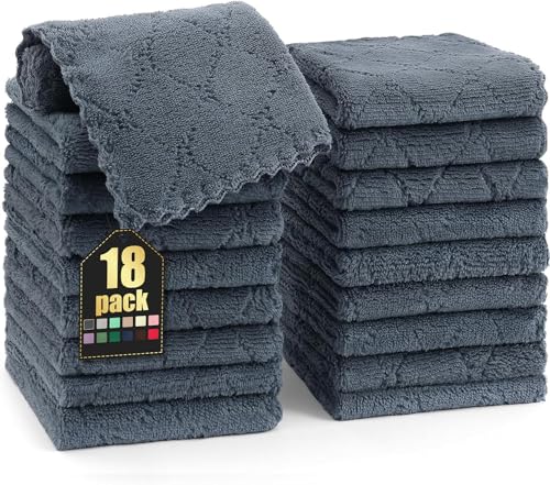 Homaxy 18 Pack Kitchen Dish Cloths (10 x 10 Inches, Dark Grey), Super Soft and Absorbent Coral Velvet Dish Towels, Nonstick Oil Fast Drying Microfiber Cleaning Cloth, No Lint Household Dishcloths - color: Dark Grey, size: 10x10 Inch-18 Pack