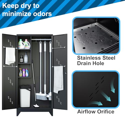 VASAAOSD 75" Metal Storage Cabinet with Lock, Tool Cabinets with Hooks, Heavy-Duty Garage Storage Cabinet for Utility Room, Gym, Basement, Broom Closet, Black - color: 75"h Dark Black