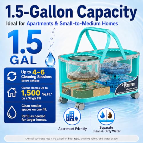 2026 Upgraded Easy-Use Spin Mop for Cleaner, Clean & Dirty Water Separation Mop Bucket for Pet & Family Homes,360° Swivel Wheels, Safe for Hardwood & Tile, Adjustable Handle,6 Reusable Mop Heads - size: RinseWise Spin Mop Bucket + 6 Extra Refill