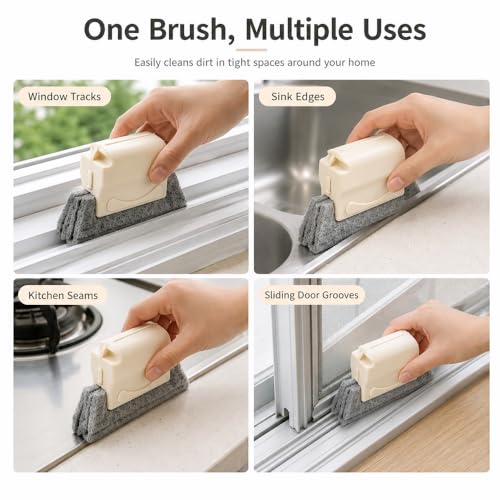 Window Track Cleaning Brush Deep Cleaning Tool Compact Design for Screen Windows Sliding Door Grooves Household Use, Cream - color: Multicolor