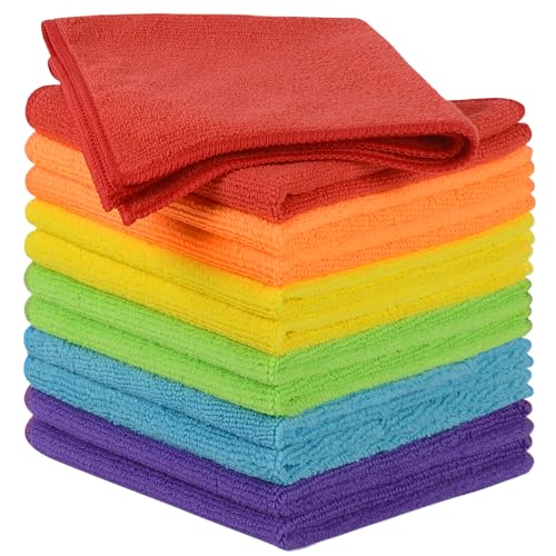 SINLAND Microfiber Rag Absorbent Cleaning Cloth Kitchen Dish Cloth Quick Dry Streak Free Dish Rags Glass Cloths 12inchx12inch 12 Pack - color: Assortx12