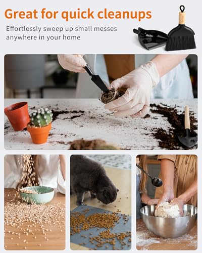 MR.SIGA Mini Dustpan and Brush Set, Portable Cleaning Brush and Dustpan Combo with Bamboo Handle, Black, 1 Set - color: Black