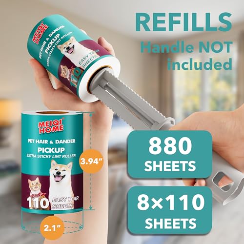 MEIQIHOME Extra Sticky Lint Roller Refills Only, 880 Easy-Tear Sheets for 3.9"-4" Lint Rollers with 1.5" Inner Diameter for Pet Hair Removal on Clothes, Furniture, and Carpets - size: 880 Refills