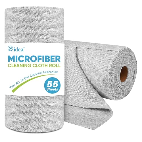 AIDEA Microfiber Cleaning Cloth Roll, Shop Towels 55 Sheets, Grey Microfiber Towels for Cars, Washable Shop Rags Reusable Paper Towel for Automotive, Workshop, House, Kitchen, Cleaning Supplies11×9" - color: Grey, size: 55 Count (Pack of 1)