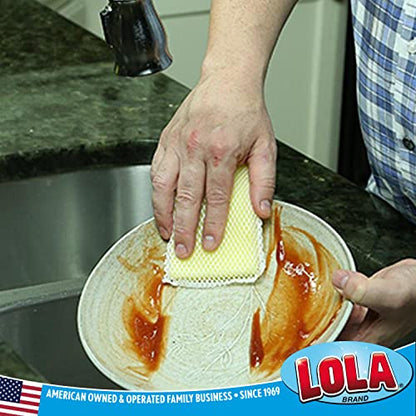 LOLA Nylon Netting Sponge Cleaning Scrubber Pad, 12 Pack, Non Scratch, Safe on Non-Stick Surfaces Coated Cookware & Dishes - Gentle Effective Cleaning - size: 12 Pack, style: Nylon Net Sponges