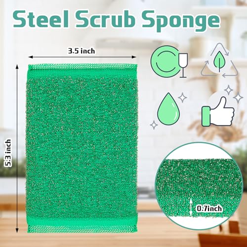 Thyle 24 Pack Steel Wool Scrubber Kitchen Sponges, Heavy Duty Non Scratch Metal Sponges, Reusable Cleaning Scrub Pads for Dishes, Pots, Pans, Sink and Tough Hard Stains (Vibrant Color) - color: Vibrant Color