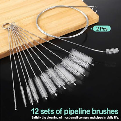 Pipe Cleaner 12 Pcs/Set, Refrigerator Cleaning Tool, Nylon Straw Cleaner Brush, Tube Cleaner Long Pipe Cleaners, Professional Tube Cleaning Brush Set, That Meets Daily Needs