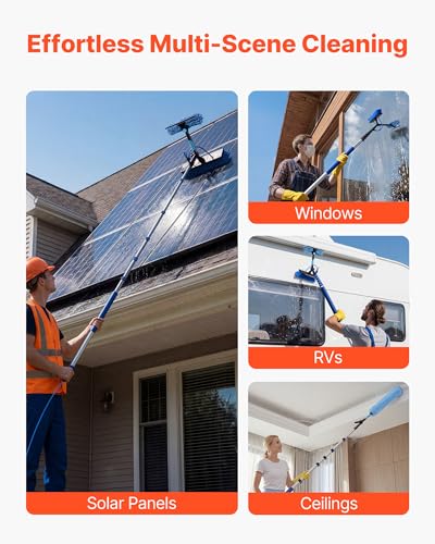 VEVOR Solar Panel Cleaning Kit, 39 ft, Water Fed Pole Kit with Cleaning Brush, Soap Dispenser, Extendable Aluminum Telescopic Pole, 180° Rotatable Brush Head, for Roof Mounted Solar Panels, Windows - size: 39 Ft