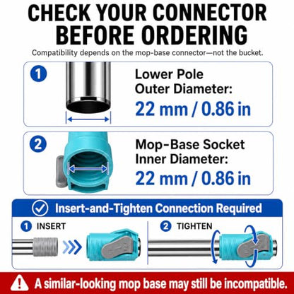 RinseWise Spin Mop Replacement Handle Only, 3-Section Stainless Steel Pole with 35/49/61 in Length Options, Fits All Tsmine FunClean Models, Not Universal, No Mop Head, Base or Bucket- Blue - color: Blue