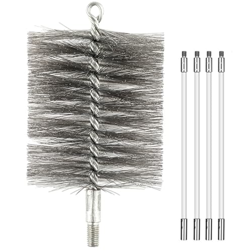 50-inch Long Tent Wood Burning Stove Pipe Cleaning Brush with Stainless Steel Bristles, and Chimney Cleaning Wire Brush with 4 Flexible Rods, 2.5'' Brush Heads - size: 2.5IN