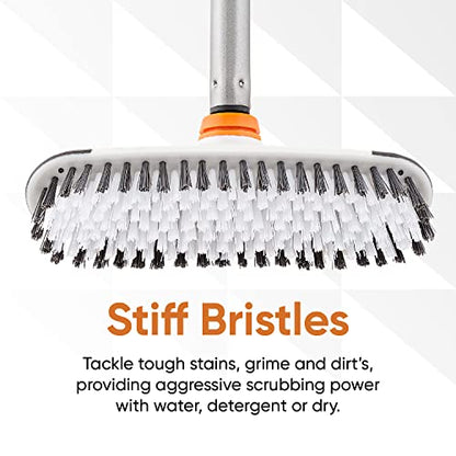 Superio Deck Scrub Brush with Long Handle, Heavy Duty Stiff Bristles Grout Scrubber with Scraper - Cleans Hot Tub, Swimming Pool, Granite Tiles, Bathroom, Patio, Kitchen, Wall and Deck (48 Inches) - size: 48 Inches