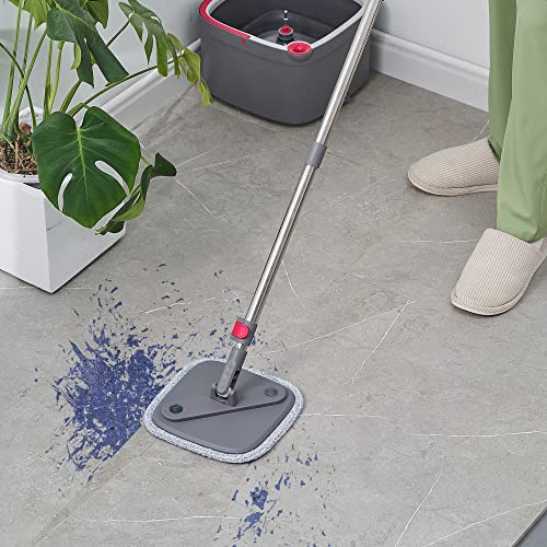 True & Tidy SPIN-800 TrueClean Mop and Bucket System Self Wringing Spin Mop with Separate Compartments for Clean and Dirty Water (Pink) - color: Pink
