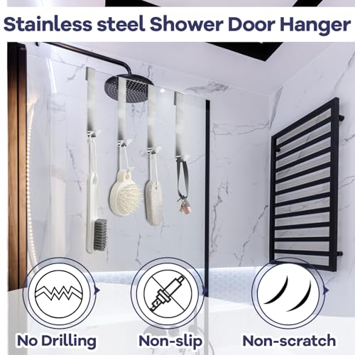 Zorfeter 10 Inch Extended Over Shower Door Hook, Stainless Steel Heavy Duty Shower Hooks Drilling-Free Towel Hooks for Bathroom Frameless Glass Shower Door - 3 Packs - size: 10 Inch