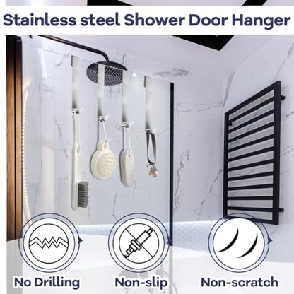 Zorfeter 10 Inch Extended Over Shower Door Hook, Stainless Steel Heavy Duty Shower Hooks Drilling-Free Towel Hooks for Bathroom Frameless Glass Shower Door - 3 Packs - size: 10 Inch