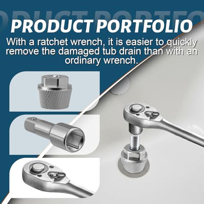 Tub Drain Removal Tool and Bathtub Drain Assembly Kit, 1.5 Inch Tub Drain Extractor Wrench with Lift-n-Turn Drain Stopper, 1-1/2" x 11.5 Coarse Thread, Chrome Plated Plumbing Repair Kit - color: Silver, size: Tub Drain Kit