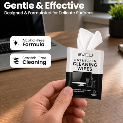 EVEO Screen Wipes (150 Pack) - Electronic Wipes, Computer Screen Cleaner Wipes for Electronics | Computer Screen Wipes Phone Wipes & Lens Wipes for PC, Laptop, Phone, Car & More - Microfiber Included - size: 150 Pack