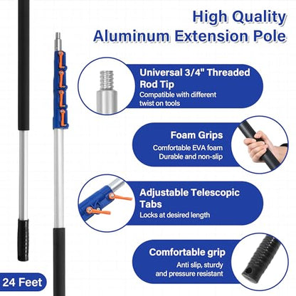 Cobweb Duster with 6-24FT Extension Pole, Webster Cobweb Duster with Telescopic Aluminum Pole, Spider Web Brush for Outdoor & Indoor Cleaning