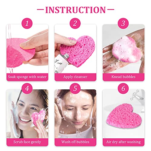 50-Count Kickleen Compressed Cellulose Heart Shape Facial Sponges | Natural Cosmetic Spa Sponges for Facial Cleansing | Exfoliating | Makeup Mask Removal | Reusable | Skin Massage (50 Count (Pink)) - color: 50 Count (Pink)