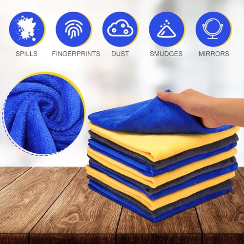 Nuenen Microfiber Cleaning Cloths for Cars 16 x 16 Inch Ultra Absorbent Car Towels Drying Reusable Cleaning Supplies House Kitchen Window Microfiber Towel(Blue, Gray, Yellow,60 Pcs) - color: Blue, Gray, Yellow