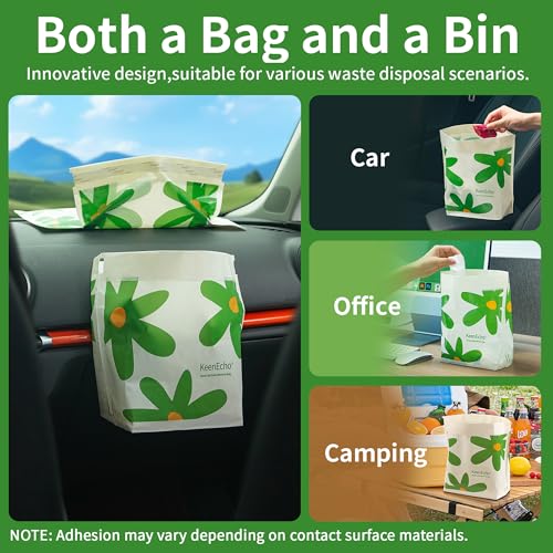 Disposable Car Garbage Bin Bags 60 PCS, Leak-proof Cleaning and Vomit Bags, Recycled HDPE, Easy Stick-On and Stand Design, Disposable Small Garbage Bags - color: Green 60 Count (Pack of 3)