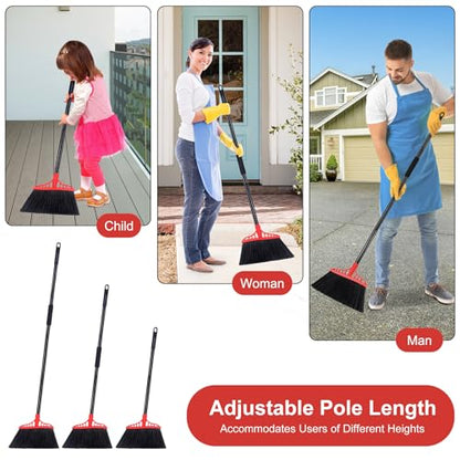 Tiumso Heavy Duty Angle Broom - 55" Adjustable Iron Handle with Stiff Bristles - Commercial-Grade Indoor/Outdoor Broom for Garage, Patio, Kitchen, Sidewalk & Concrete Cleaning (Black & Red) - color: Black and Red