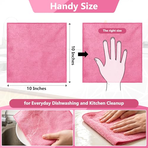 Kitchen Dish Cloths, 12 Pack, 10 x 10 Inches, Soft Absorbent Dish Towels, Lint Free Reusable Dish Rags for Dishwashing, Drying and Daily Cleanup, Hot Pink - color: Hot Pink