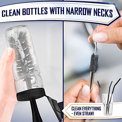 Dish Brush Set of 4 - Kitchen Scrub Brushes with Non-Slip Long Handle for Cleaning, Scrubber, Dishwashing, Dishes, Bottles, Straws, Cups, Pots & Sink, Black - color: Black, Set of 4