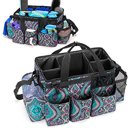 LoDrid Wearable Cleaning Caddy Bag with 4 Foldable Dividers, Cleaning Supply Organizer with Shoulder Strap and Side Handles for Cleaners & Housekeepers, Totem - color: Totem