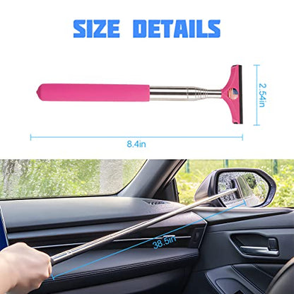 8sanlione Car Rearview Mirror Wiper, American Flag Telescopic Auto Mirror Squeegee Cleaner, Glass Mist Cleaning Tool with Retractable 98cm Handle, Portable Car Windows Water Removal (Pink/Red Flag) - color: Pink/Red Flag