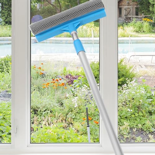 Cabilock 5pcs Household Microfiber Window Cleaner Extendable Pole Dual-Sided Glass Scrubber for Home Bathroom Kitchen Handle Lightweight Design - color: Blue, size: 5PCS