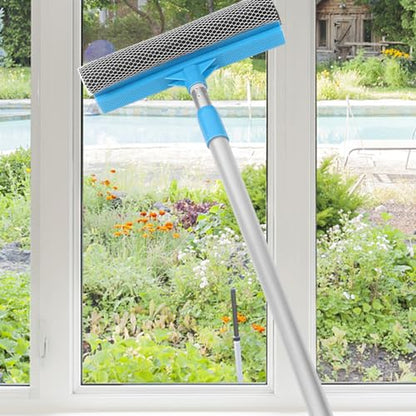 Cabilock 5pcs Household Microfiber Window Cleaner Extendable Pole Dual-Sided Glass Scrubber for Home Bathroom Kitchen Handle Lightweight Design - color: Blue, size: 5PCS