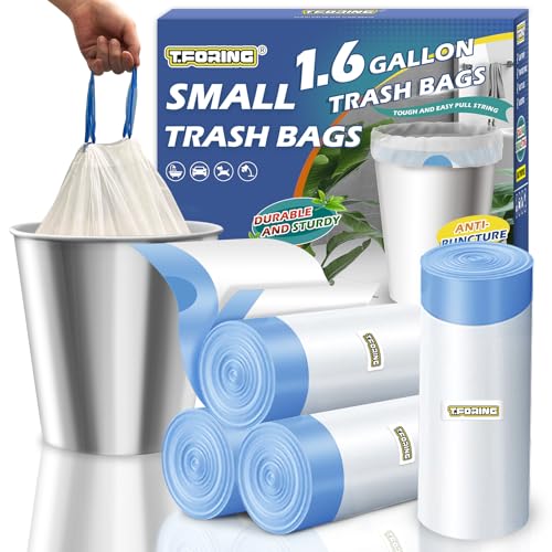 1.6 Gallon Mini Trash Bags Drawstring, Unscented, White, 120 Count | Tear-Free, 6 Liter Little Plastic Garbage Bag, Strong Wastebasket Can Liners, Fit 1 - 1.6 Gal, for Home Bathroom Office Car - color: 1.6gal-120