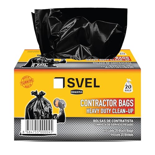 Heavy Duty Industrial Contractor Bags 42 gallons 2 Mil (20 Bags) - 33" x 48" Thick and Tough Trash Bag for Construction, Commercial, Yard, Outdoor use.