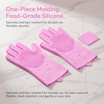Kitchen Pot and Dish Washing Gloves, Made of Silicone, Household Cleaning Gloves for Home Use, Suitable for Kitchen Cleaning - color: Pink