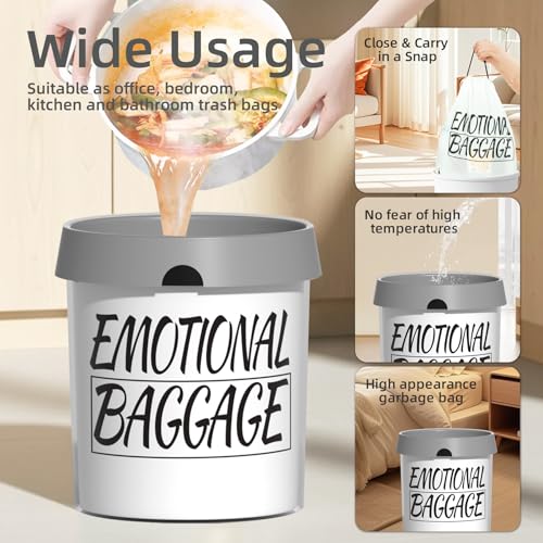 4 Gallon Trash Bags Drawstring, Portable Small Trash Bags with Printed Words Design, Tear-Free, Leakproof & Durable for Bathroom, Office, 50 Counts - style: Words-4 Gallons