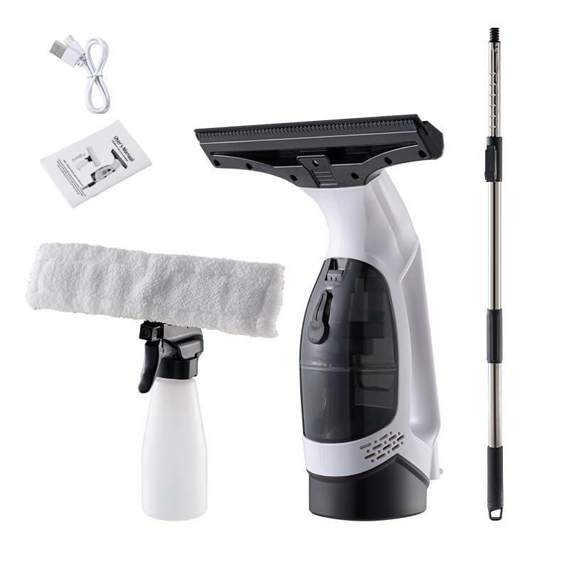 Window Vacuum Squeegee Cordless with 31-40" Telescopic Pole, 2000Pa Electric Window Cleaner, 2200mAh Battery & 150ml Tank, Windows, Shower Glass, Mirrors, Tiles, Outdoor Cleaning