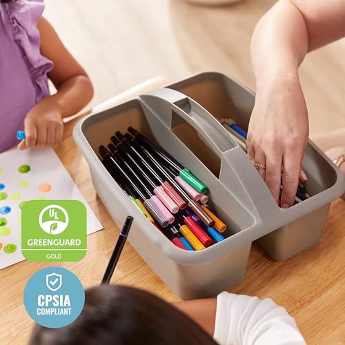 ECR4Kids 2-Compartment Large Plastic Caddy, Multipurpose Organization, Grey, 6-Pack - color: Grey
