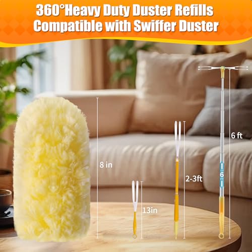 30 Count 360° Heavy Duty Duster Refills, Compatible with Swiffer Duster, Includes 1 Short Handle & 1 3 ft Extendable Handle, 4X Microfiber Cleaning Dusters, Disposable Unscented - style: 30 Refills + 2 Handle