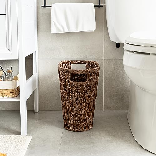 GRANNY SAYS Wicker Waste Basket, Waterproof Bathroom Trash Can, Bedroom Can, Durable Wastebasket with Handles, 15 Liters/4 Gallons - color: Brown, size: Rectangular - 13"L x 7½"W x 12¼"H