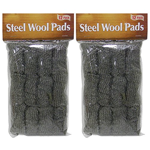 24 Pad Steel Wool 2.5"x1" Cleans Shines Kitchen Bathroom Grill Stainless Cleaner