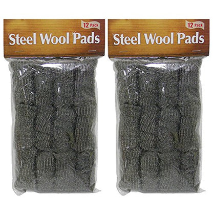 24 Pad Steel Wool 2.5"x1" Cleans Shines Kitchen Bathroom Grill Stainless Cleaner