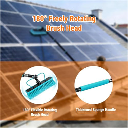 Water Fed Pole Kit, 27FT Solar Panel Cleaning Pole with Extendable Handle, 180° Rotatable Brush Head & 65.6FT Hose, Household & Outdoor Window Cleaner Tool for Caravan Solar Panel Deck - size: 27FT