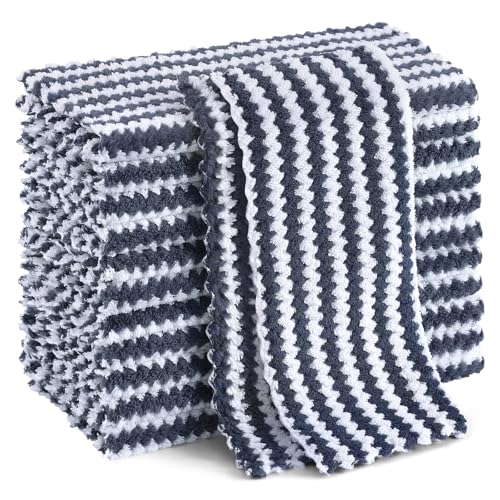 Homaxy 12 Pack Kitchen Dish Cloths, Ultra Soft and Absorbent Dish Towels, Reusable Fast Drying Microfiber Cleaning Cloth, Coral Velvet Wave Design No-lint, 10 x 10 inches, Dark Grey - color: Dark Grey, style: 10" x 10" - 12 Pack