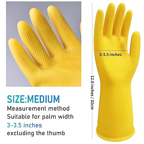 Disfore Rubber-Gloves Dishwashing Gloves for Cleaning-Kitchen - 2 Pairs Long Household Cleaning Gloves for Washing Dishes - color: Yellow Beige Medium 2 Pairs